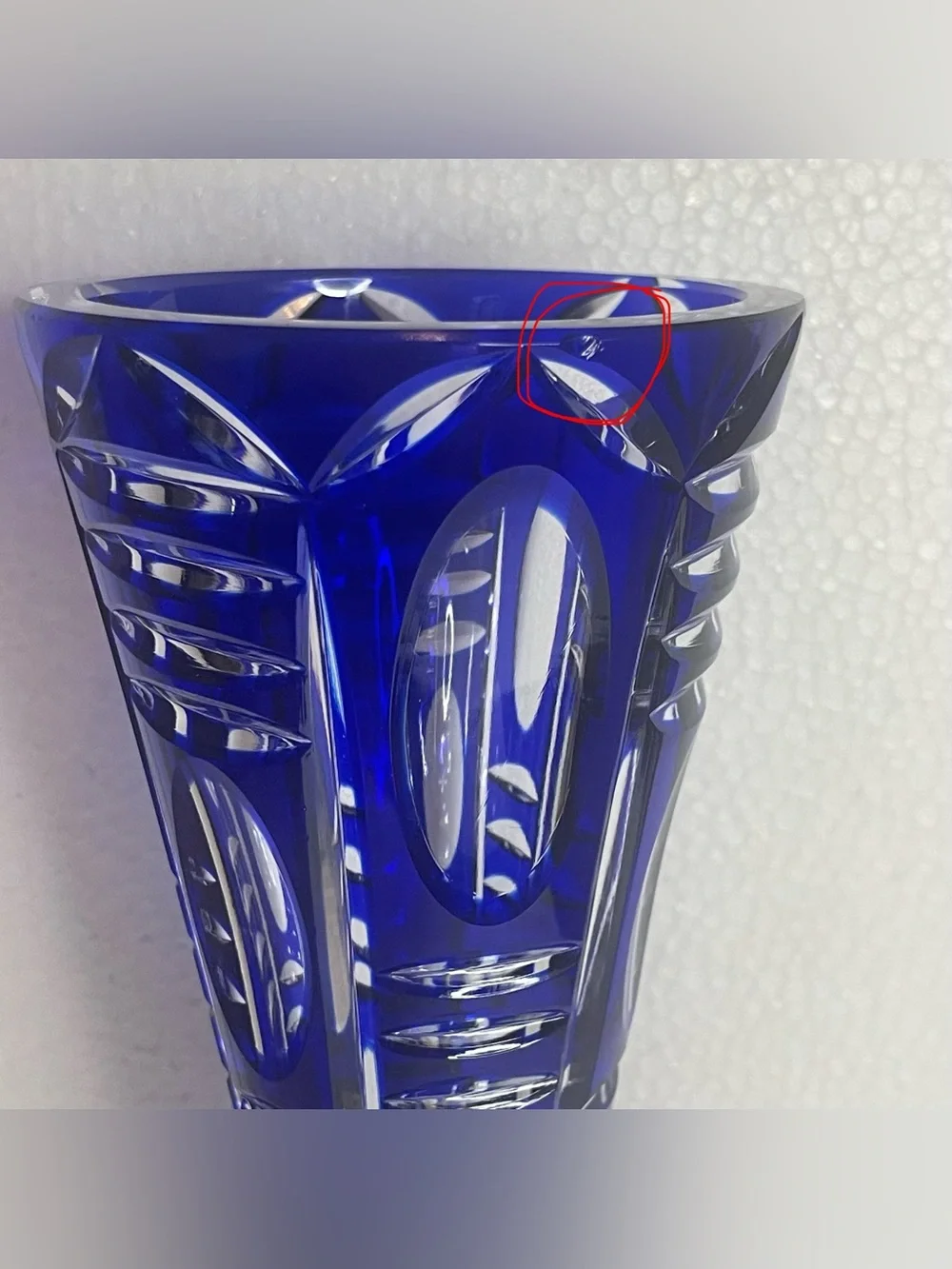 Vintage Cobalt Blue Cut Crystal Vase 12” Pedestal Geometric Art Glass Heavy Read